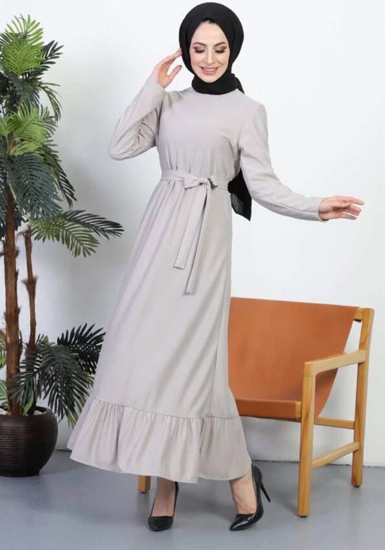 Sefa Merve Belted Dress 0582-06 Beige