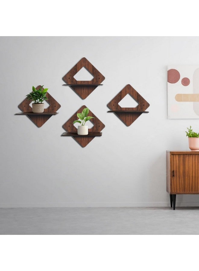 Rellon Industries Wall Mounted Shelf for Living Room Stylish MDF Floating Shelf, Freestanding for Living Room, Bedroom, Kitchen - Easy Assembly, Set of 4((Daimond Shelf) - Image 1