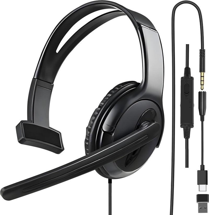 Megadream One Ear Gaming Headset with Mic (3.5mm) - Lightweight Single Ear Headset for PS5, PS4, Xbox, Switch, PC, Mac, iPad, Tablet - Includes USB-C & USB-A Adapters for Gaming, Remote Work & Business Calls - Image 1