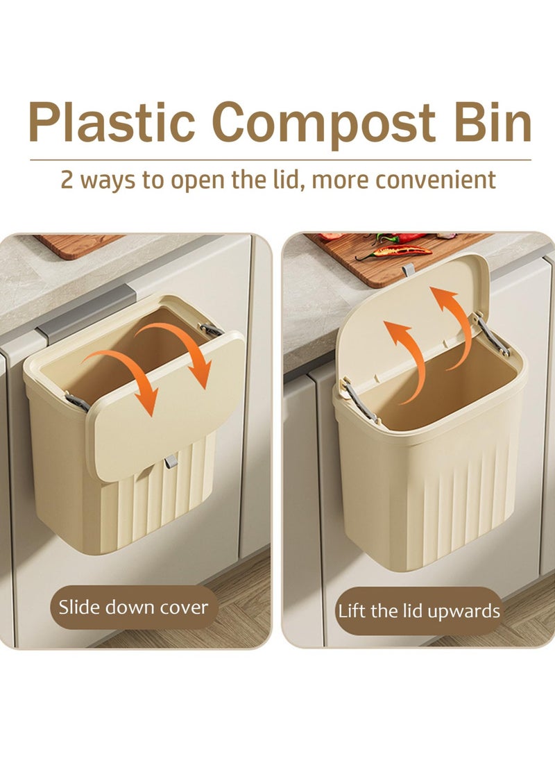 KHAJUL - Wall Mounted Plastic Trash Can, Hanging Garbage Bin for Kitchen Cabinet or Bathroom, Flip Lid Compost Container for Small Spaces (Yellow) - Image 1