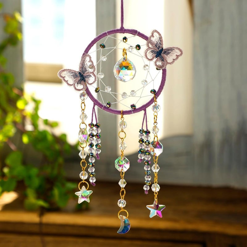 Mannikin With Device Mannikin Crystal Prism Suncatcher Glass Art Hanging Crystal Sun Catcher Prism Ball Decoration and Car Pendants Dream Catcher Butterfly Small Room Dcor for Home Decorations Gifts Purple - Image 3