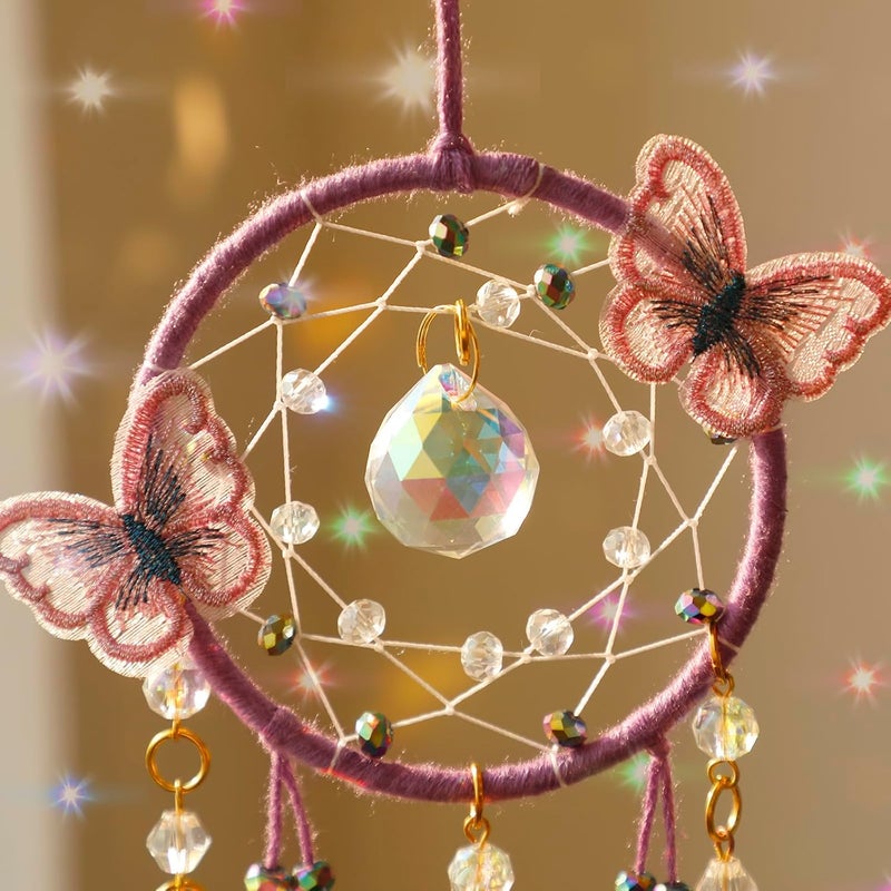 Mannikin With Device Mannikin Crystal Prism Suncatcher Glass Art Hanging Crystal Sun Catcher Prism Ball Decoration and Car Pendants Dream Catcher Butterfly Small Room Dcor for Home Decorations Gifts Purple - Image 5