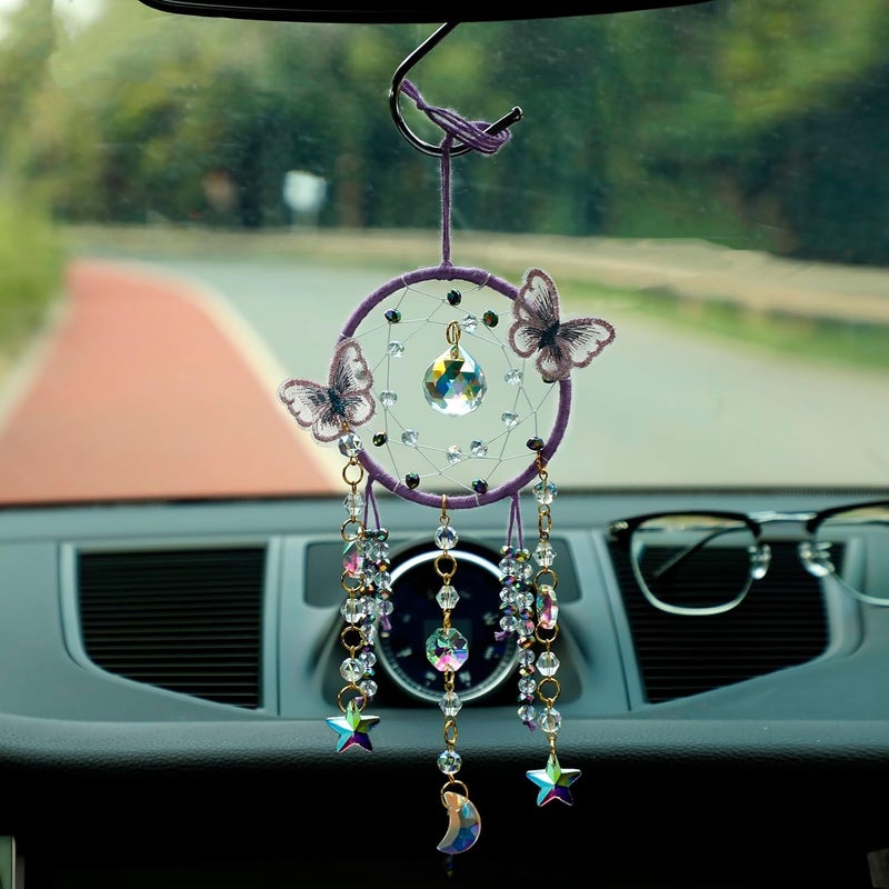 Mannikin With Device Mannikin Crystal Prism Suncatcher Glass Art Hanging Crystal Sun Catcher Prism Ball Decoration and Car Pendants Dream Catcher Butterfly Small Room Dcor for Home Decorations Gifts Purple - Image 2