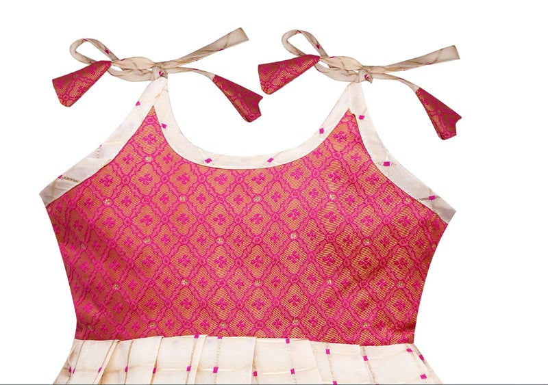 Suzvan New South Indian Traditional Pattu Pavadai Jecquard Knee-Length Frock For Girls Dress (6-12 Months),Pink - Image 2