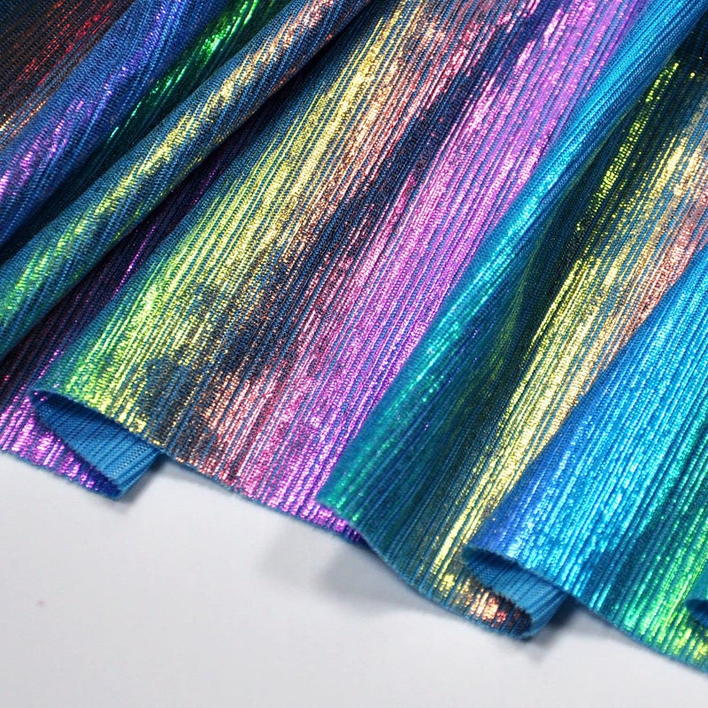 Yutone Shining Iridescent Hologram Laser Fabric Knit Crepe 58inch Wide for Cloth Craft Upholstery by The Yard (36inch SkyBlue), 1 Yard - Image 1