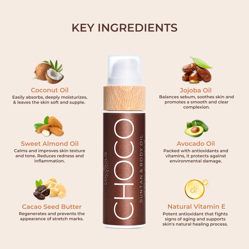 COCOSOLIS CHOCO Suntan & Body Oil - Organic Tanning Oil - Deep Chocolate Tan - Tanning Lotion Accelerator for Indoor and Outdoor Tanning Beds (3.71) - Image 4