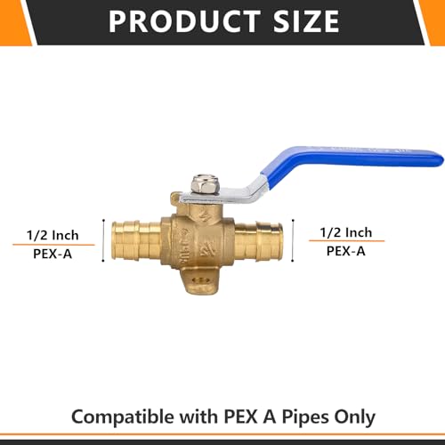 HeSun 5 PCs PEX A Expansion Ball Valve with Drop Ear 12Inch Brass Shut Off Valve Fit PEX A Pipe ASTM F1960 Blue - Image 3