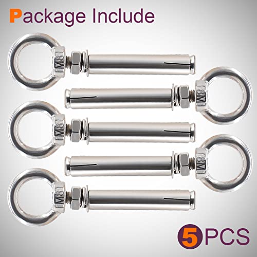 Renashed M8* 100 mm Expansion Screw with Eye Ring Anchor Internal Eye Bolt Fastener 304 Stainless Steel 5 Pack (Ring Lifting Expansion Eyebolt M8* 100mm) - Image 4