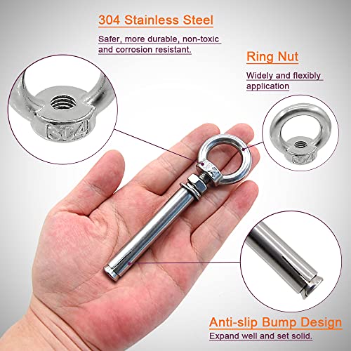 Renashed M8* 100 mm Expansion Screw with Eye Ring Anchor Internal Eye Bolt Fastener 304 Stainless Steel 5 Pack (Ring Lifting Expansion Eyebolt M8* 100mm) - Image 3