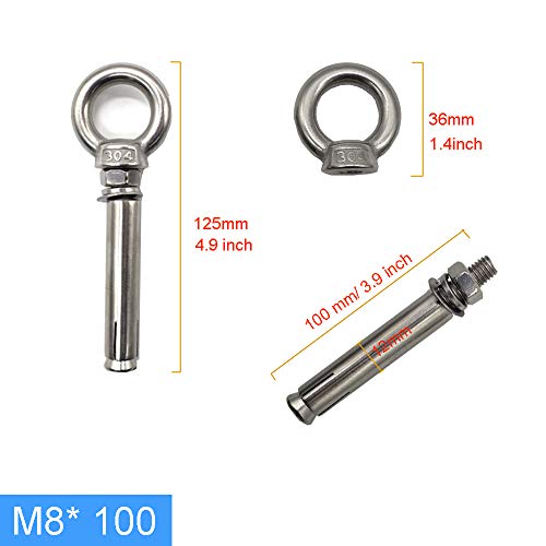 Renashed M8* 100 mm Expansion Screw with Eye Ring Anchor Internal Eye Bolt Fastener 304 Stainless Steel 5 Pack (Ring Lifting Expansion Eyebolt M8* 100mm) - Image 2
