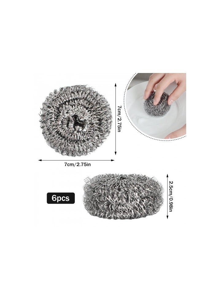 Steel Wool Cleaning Balls – Pack of 6, Spiral Design, Anti-Rust, Strong Decontamination, Durable Scrubbers for Kitchen, Sink and Bathroom - Image 2
