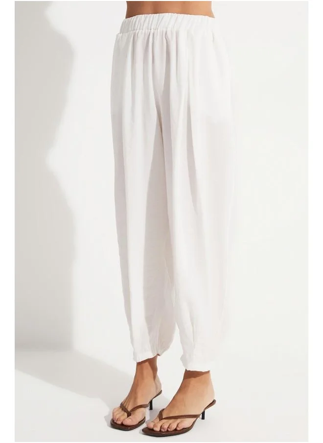 جون June Modal Blend Elastic Trouser White