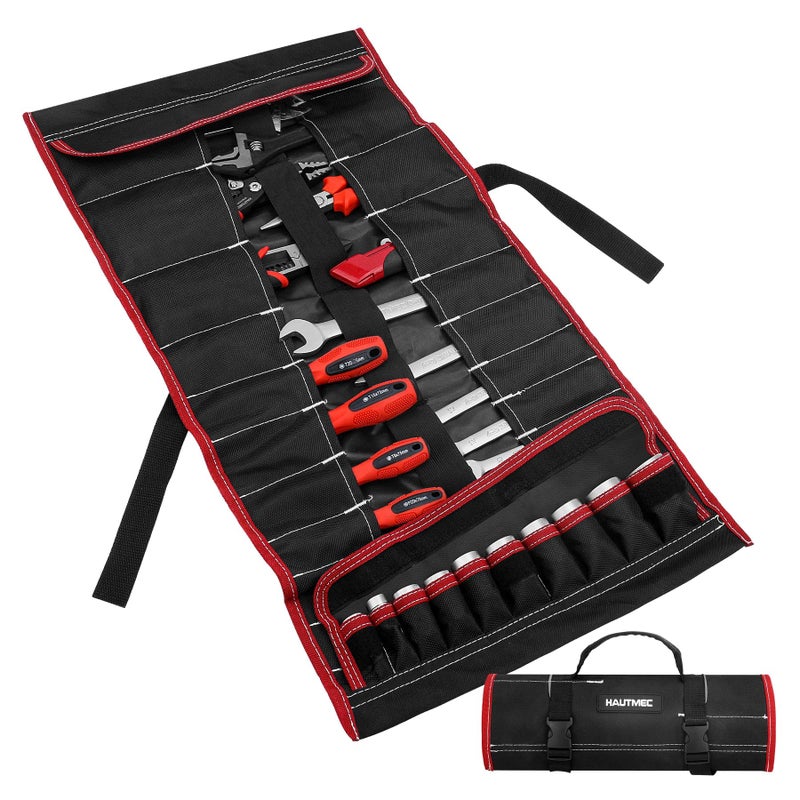 HAUTMEC 32-Pocket Tool Roll Bag, Heavy-Duty Wrench & Screwdriver Organizer, Water-Resistant Roll Up Tool Bag with Quick-Release Buckle and Reflective Strips, HT0069 - Image 1