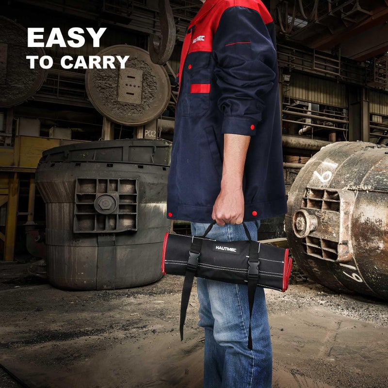 HAUTMEC 32-Pocket Tool Roll Bag, Heavy-Duty Wrench & Screwdriver Organizer, Water-Resistant Roll Up Tool Bag with Quick-Release Buckle and Reflective Strips, HT0069 - Image 5