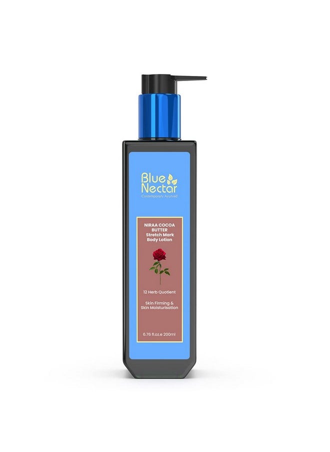 Blue Nectar Stretch Mark Cream For Pregnancy With Shea,Cocoa & Mango Butter | Plant Based Moisturizing Body Lotion With Rose, Turmeric & Nalpamaradi Oil (12 Herbs, 200 Ml)  - Image 1