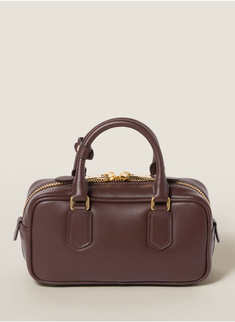 Miu Miu Miu Arcadie Leather Bag, Women's Leather Tote Bag, Women's Leather Shoulder Bag, Women's Leather Cross body Bag, Hand-bag, Coffee-Brown  - Image 4