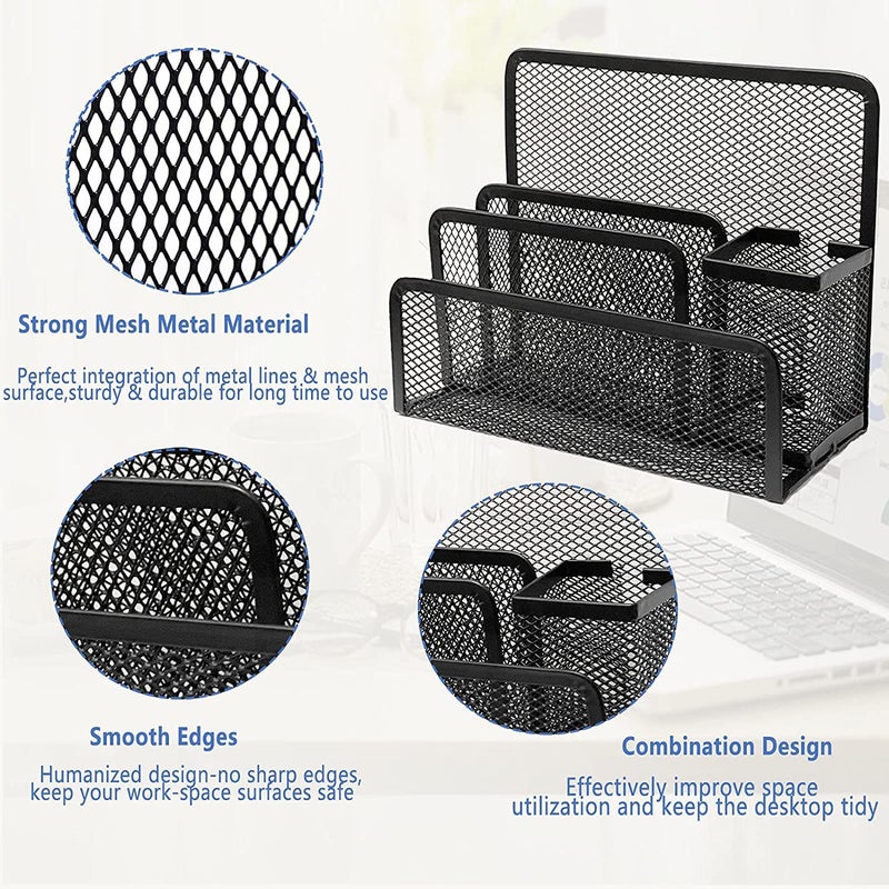 Shuban Muilti-Function Desktop Organizer 4 Compartment With Pen Stand Desk Mesh Paper Organizer for Pencil Name Card Sticky Notes - Image 3