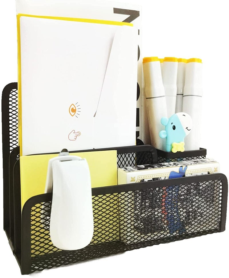 Shuban Muilti-Function Desktop Organizer 4 Compartment With Pen Stand Desk Mesh Paper Organizer for Pencil Name Card Sticky Notes - Image 1