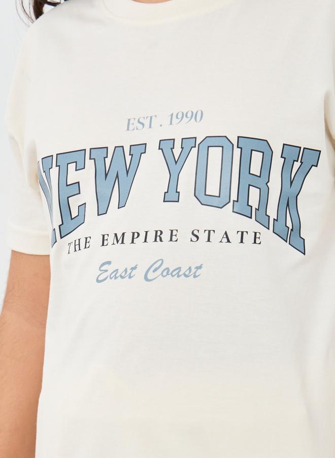 ستايلي طقم تيشيرت فضفاض بطبعة شعار أوف وايت وبنطلون رياضي واسع للبنات - Image 4