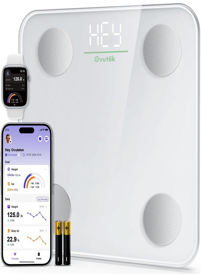 Ovutek Smart Scale for Body Weight, Digital Bathroom Scale BMI Weighing Body Fat Scale, Accurate Body Composition Scale Monitor for People's Health with Smartphone App, Compact Size, 400lb (White) - Image 1