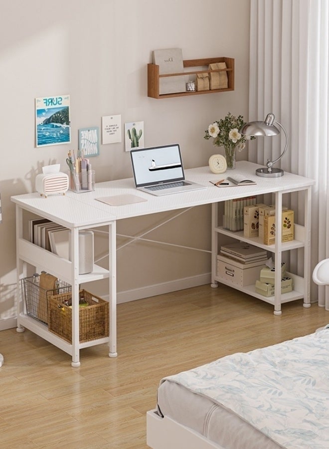 Harlan Study Table with Bookshelves, 150cm Spacious Desktop, Carbon Fiber Desktop Gaming Table, Computer Desk with Storage & CPU Holder for Home Office Desk, Sturdy & Durable, White. - Image 1