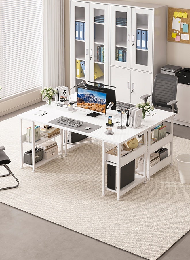 Harlan Study Table with Bookshelves, 150cm Spacious Desktop, Carbon Fiber Desktop Gaming Table, Computer Desk with Storage & CPU Holder for Home Office Desk, Sturdy & Durable, White. - Image 3