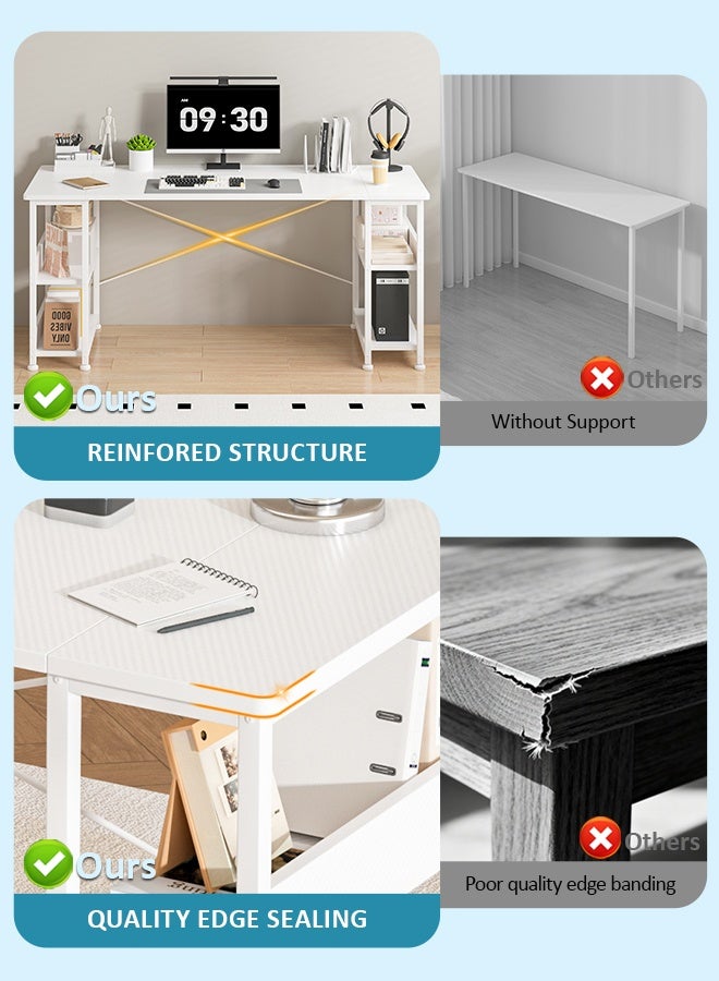 Harlan Study Table with Bookshelves, 150cm Spacious Desktop, Carbon Fiber Desktop Gaming Table, Computer Desk with Storage & CPU Holder for Home Office Desk, Sturdy & Durable, White. - Image 4
