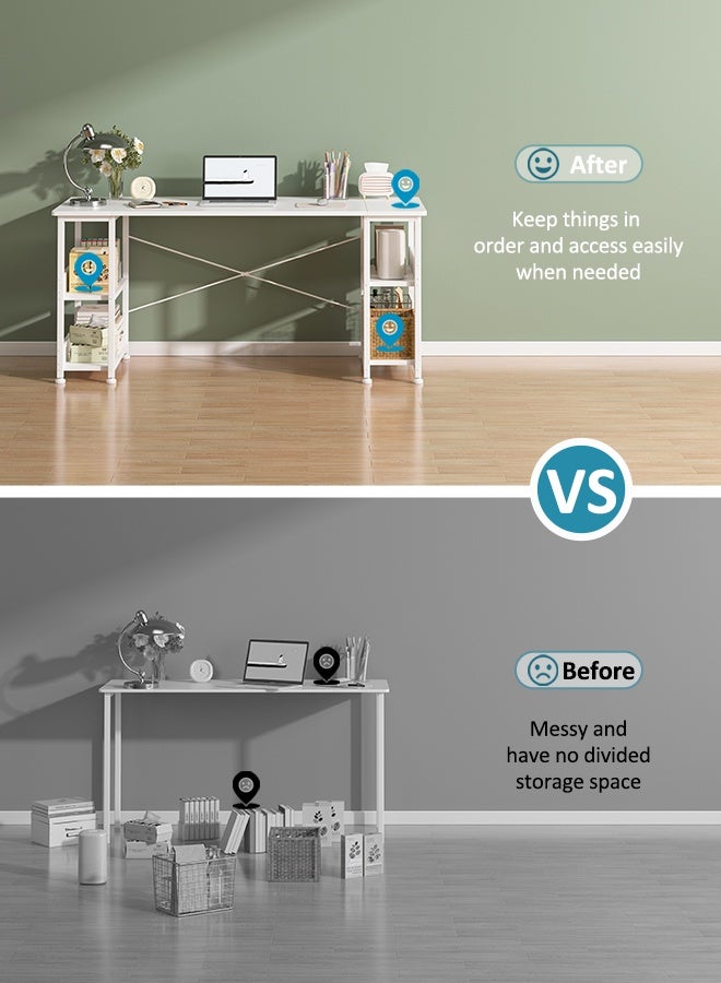 Harlan Study Table with Bookshelves, 150cm Spacious Desktop, Carbon Fiber Desktop Gaming Table, Computer Desk with Storage & CPU Holder for Home Office Desk, Sturdy & Durable, White. - Image 5