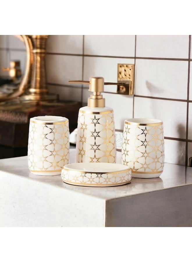 Whizzo® Ceramic Star Design Bathroom Accessories Set Ceramic - 4 Pieces Bathroom Accessories Set Soap Dispenser, Toothbrush Holder, Tumbler, Soap Dish, The Best Gifting Choice (White) - Image 2