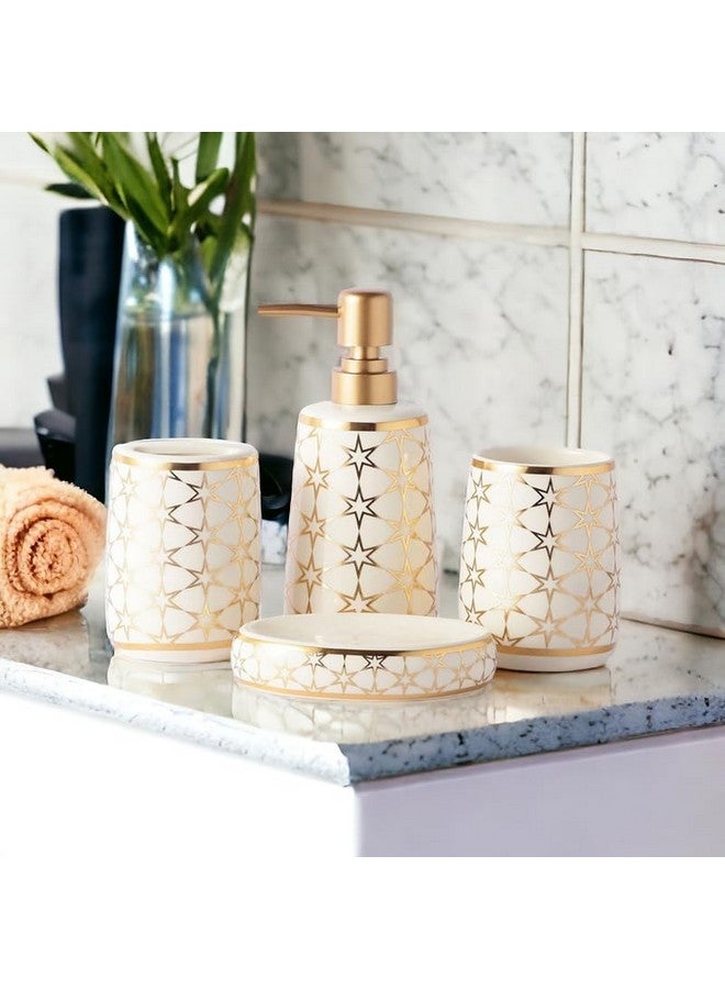 Whizzo® Ceramic Star Design Bathroom Accessories Set Ceramic - 4 Pieces Bathroom Accessories Set Soap Dispenser, Toothbrush Holder, Tumbler, Soap Dish, The Best Gifting Choice (White) - Image 3