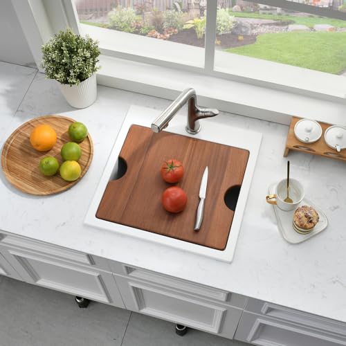 Bokaiya 15 Inch White Drop In Bar Sink Workstation -Bokaiya 15x15 Quartz Outdoor Rv Wet Bar Sink Single Bowl Small Drop In Kitchen Sinks with Cutting Board - Image 2