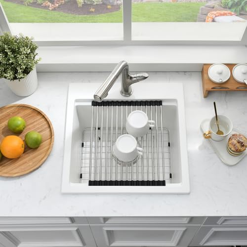 Bokaiya 15 Inch White Drop In Bar Sink Workstation -Bokaiya 15x15 Quartz Outdoor Rv Wet Bar Sink Single Bowl Small Drop In Kitchen Sinks with Cutting Board - Image 3