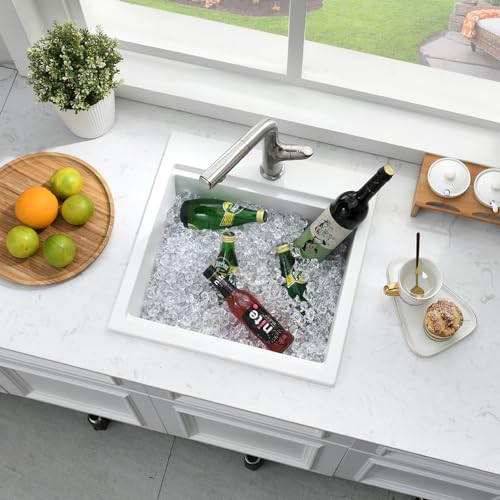 Bokaiya 15 Inch White Drop In Bar Sink Workstation -Bokaiya 15x15 Quartz Outdoor Rv Wet Bar Sink Single Bowl Small Drop In Kitchen Sinks with Cutting Board - Image 4
