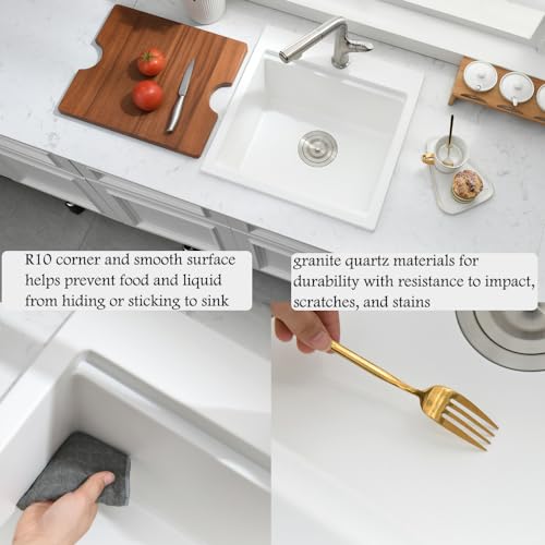 Bokaiya 15 Inch White Drop In Bar Sink Workstation -Bokaiya 15x15 Quartz Outdoor Rv Wet Bar Sink Single Bowl Small Drop In Kitchen Sinks with Cutting Board - Image 5
