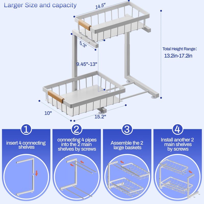 ADBIU 2 Pack Under Sink Organizers and Storage, Height Adjustable 2-Tier Pull Out Cabinet Organizer, Heavy Duty Slide Out Sink Shelf Drawer for Kitchen Bathroom Organization - Image 2
