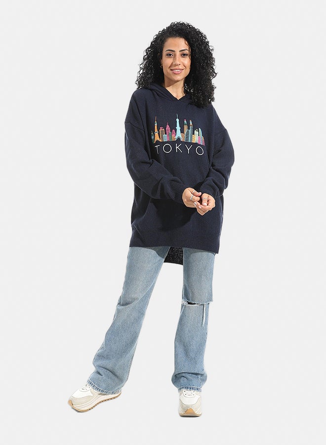 Andora Printed Long Sleeves Hoodie _ Navy Blue - Image 5