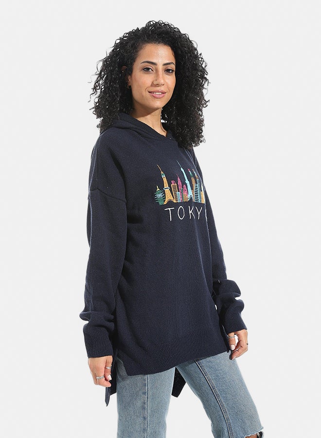 Andora Printed Long Sleeves Hoodie _ Navy Blue - Image 2