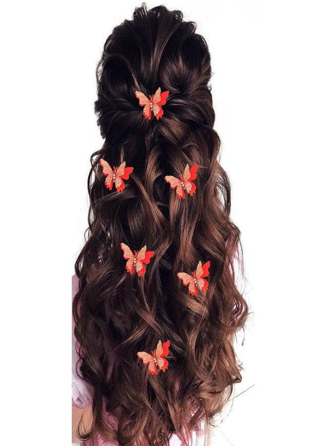 Hair Flare Velvet Butterfly Hair Pin/Comb Slide Designed Hairpin/Side Juda pin/Bridal Hair Accessories- 2462, Orange, Pack of 6 - Image 1