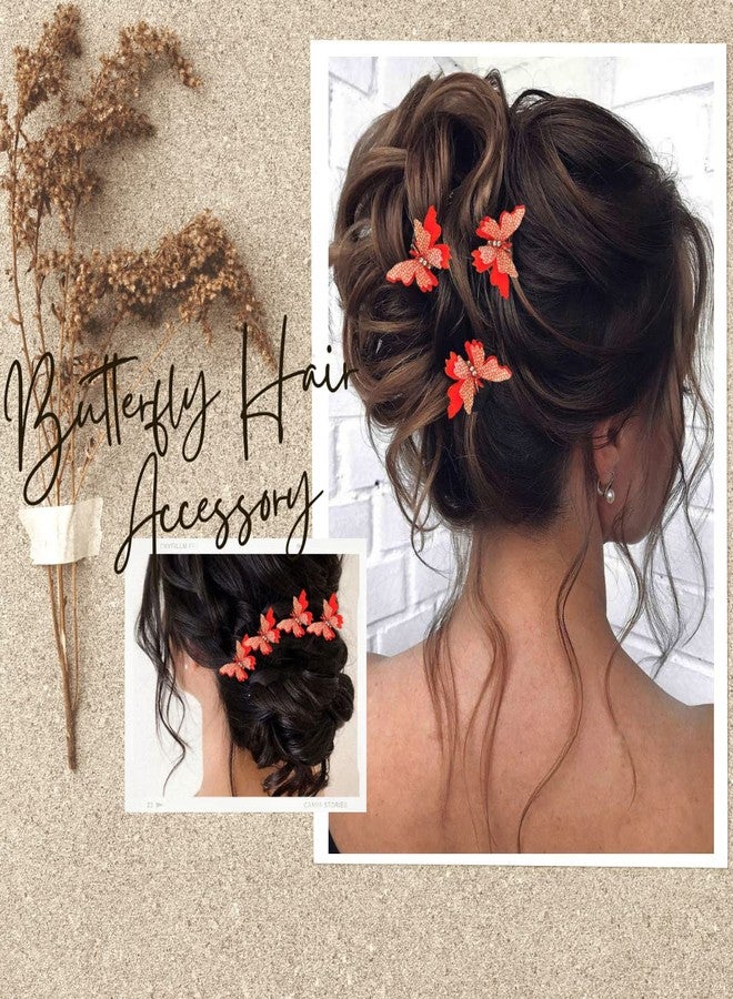 Hair Flare Velvet Butterfly Hair Pin/Comb Slide Designed Hairpin/Side Juda pin/Bridal Hair Accessories- 2462, Orange, Pack of 6 - Image 2