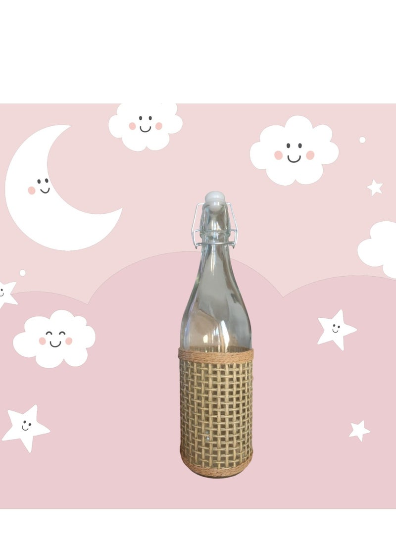 Woven Glass Bottles with Herbal Sleeves, Customized with Flip Cap, Water Bottle, for Oil, Juice, Milk, 1L - Image 2