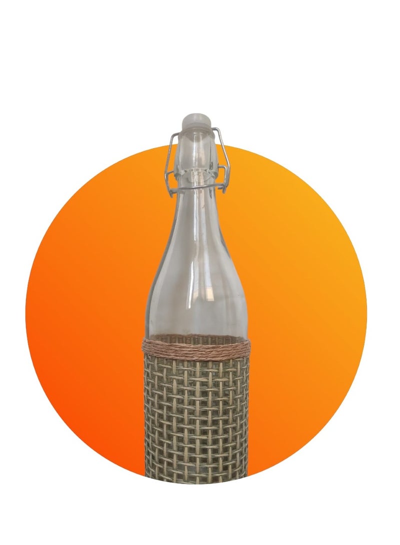 Woven Glass Bottles with Herbal Sleeves, Customized with Flip Cap, Water Bottle, for Oil, Juice, Milk, 1L - Image 3