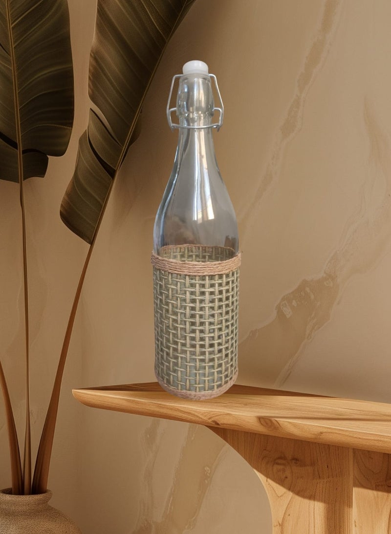 Woven Glass Bottles with Herbal Sleeves, Customized with Flip Cap, Water Bottle, for Oil, Juice, Milk, 1L - Image 4