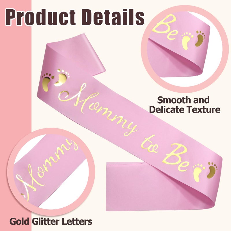 MILVOWOC 2 Pack Baby Shower Sash - Satin Mommy to Be Sash & Daddy to Be Badge Set, Gender Reveal Party Decorations for Girls with Glossy Finish - Baby Shower Decorations Accessories (Pink) - Image 2