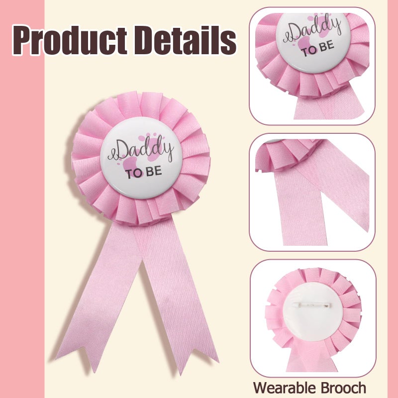 MILVOWOC 2 Pack Baby Shower Sash - Satin Mommy to Be Sash & Daddy to Be Badge Set, Gender Reveal Party Decorations for Girls with Glossy Finish - Baby Shower Decorations Accessories (Pink) - Image 3