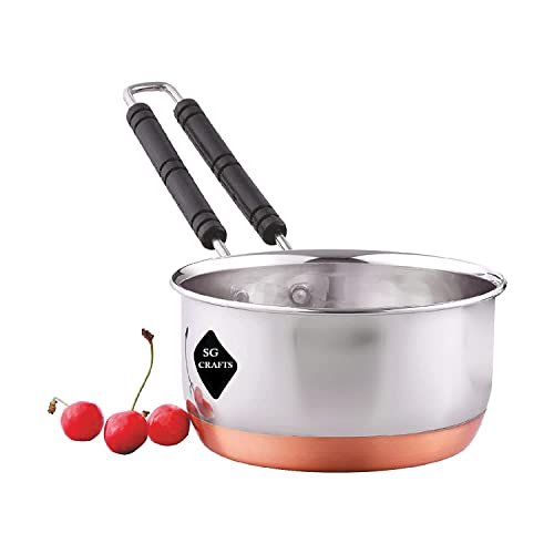 SG CRAFTS Stainless Steel Copper Bottom Sauce Pan, Flat Base Sauce Pan, Tea Pan, Milk Pan, Tapeli Patila, Sauce Pot Cookware with Handle (2200 ml) - Image 1