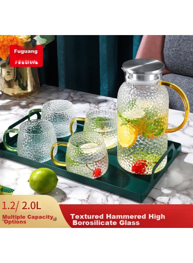 Tomimitsu Fuguang Heat-resistant Glass Pitcher, Large Capacity, For Home Use, Juice Cup, Flower Tea Cup, Teapot, Cold Water Pitcher, Hammered Pattern, 1200ml - Image 3