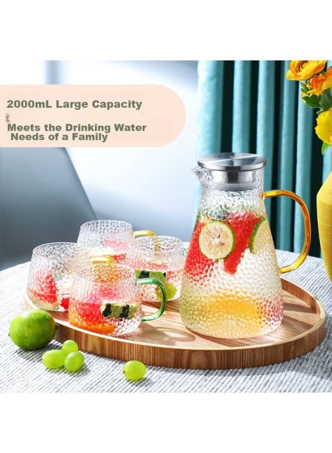 Tomimitsu Fuguang Heat-resistant Glass Pitcher, Large Capacity, For Home Use, Juice Cup, Flower Tea Cup, Teapot, Cold Water Pitcher, Hammered Pattern, 1200ml - Image 4