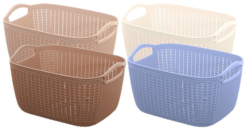 Kuber Industries Plastic 4 Pieces Multipurpose Large Size Flexible Storage Baskets/Fruit Vegetable Bathroom Stationary Home Basket with Handles (Peach & Brown & Cream & Grey) -CTKTC37871 - Image 1