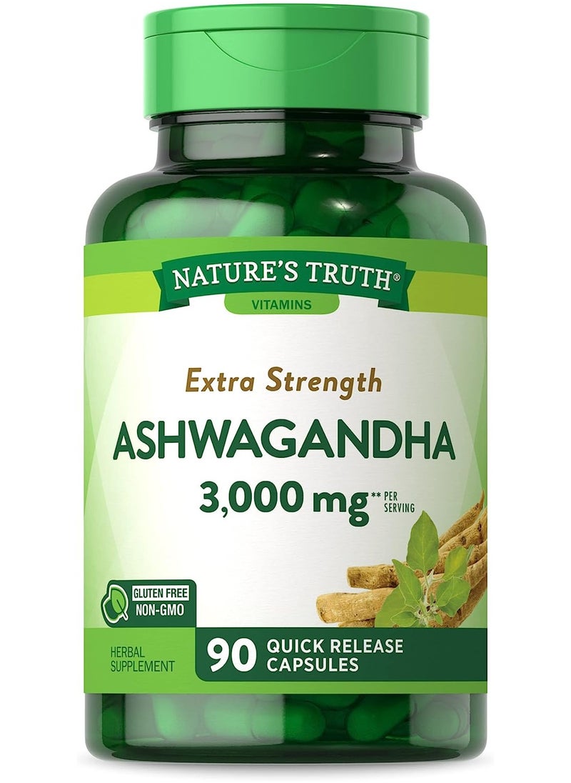 Nature's Truth - Extra Strength Ashwagandha, 3,000 mg, 90 Quick Release Capsules (1,500 mg per Capsule) - Image 1