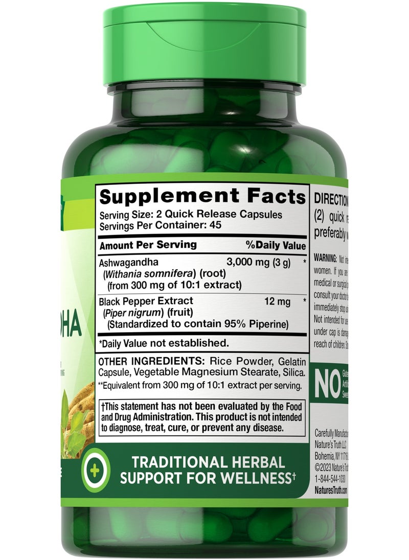 Nature's Truth - Extra Strength Ashwagandha, 3,000 mg, 90 Quick Release Capsules (1,500 mg per Capsule) - Image 1